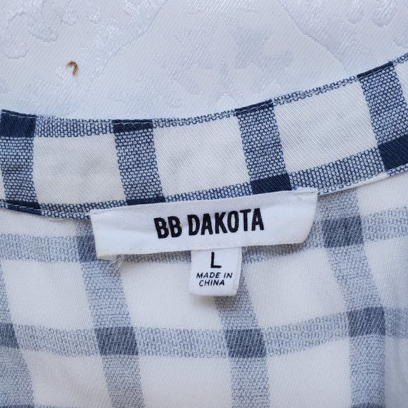 BB Dakota Danielle White & Blue Plaid Shirt Dress Size L - Picture 2 of 8